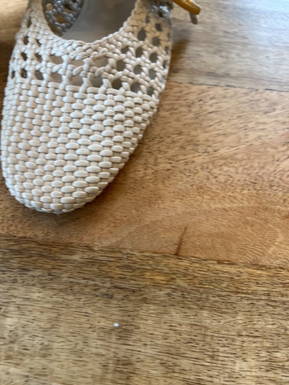 Larroude Cream Woven Mary Jane Flats with Gold Buckles - Picture 3 of 10